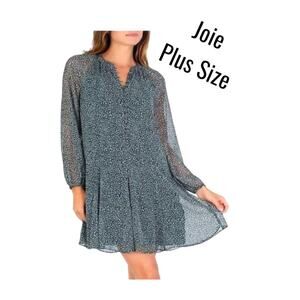 NWT Joie Women's Flowing Balloon Sleeve Dress Arctic Animal Spot Green 2XL